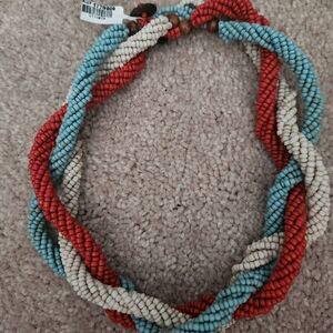 Red, white, and blue bead necklace